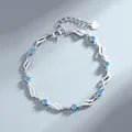 925 Sterling Silver Heart Shaped Necklace Bracelet Set for Women Vintage Korean Blue Crystal Bracelets Jewelry Set Party Jewelry