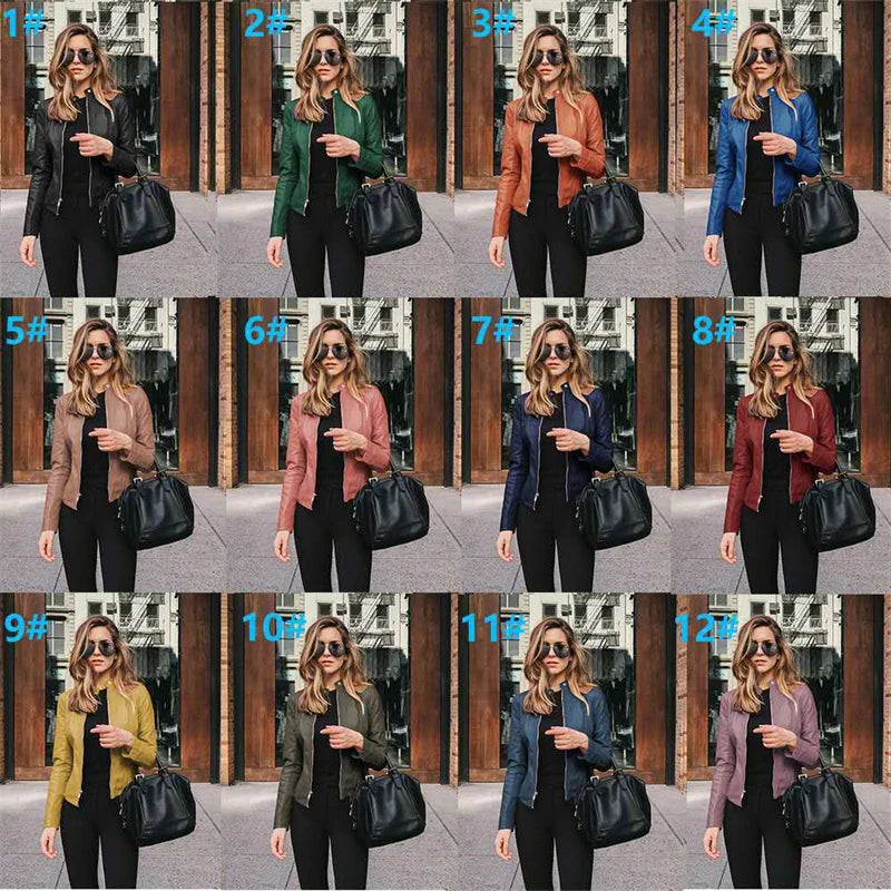 Hot Autumn And Winter Fashion PU Suit Jacket Solid Color Zipper Leather Personality Street Elegant Jacket Women's Clothing