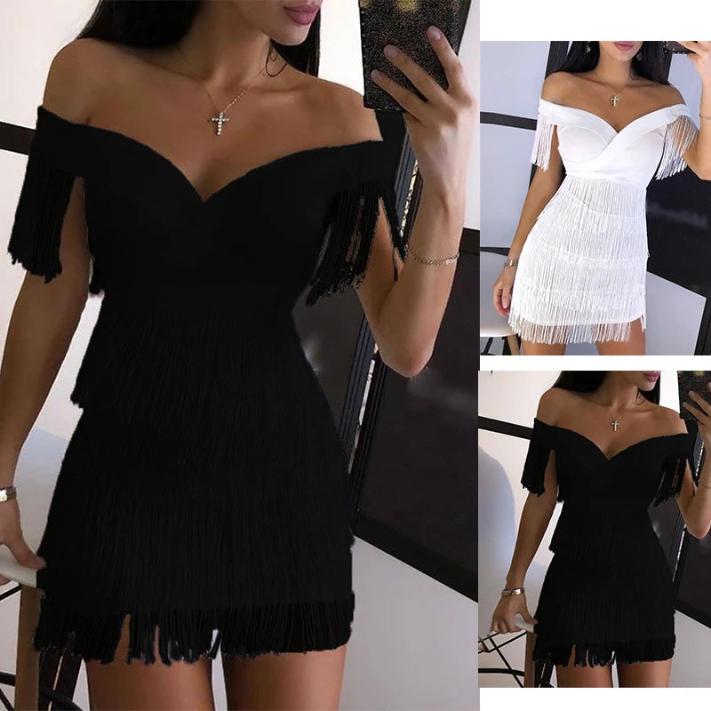 Vestidos Elegantes Prom Evening Party Wear Women Sleeveless Bodycon Dress Summer Fringe Tassel White Dresses 2024 Sun Dress