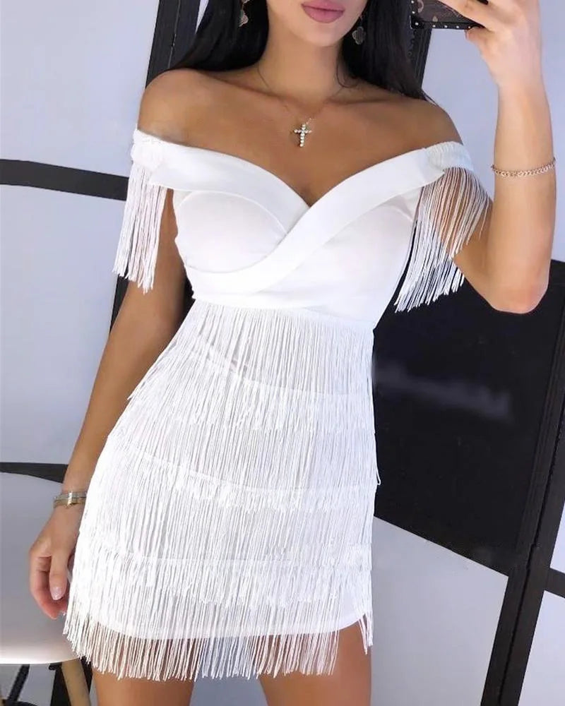 Vestidos Elegantes Prom Evening Party Wear Women Sleeveless Bodycon Dress Summer Fringe Tassel White Dresses 2024 Sun Dress